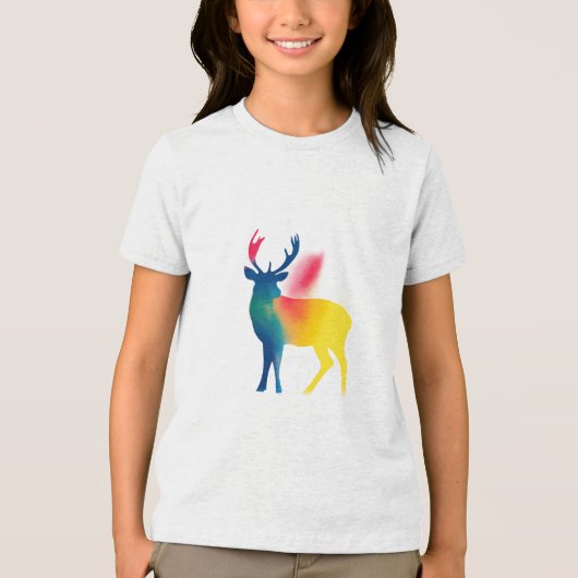 Kleurrijke Spray Paint Deer Silhouette Kinderen Tri-Blend Shirt (Voorkant)