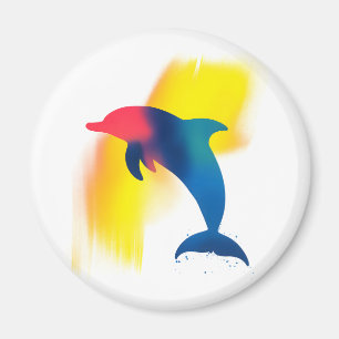 Kleurrijke Spray Paint Dolfijn Silhouet Ronde Magneet