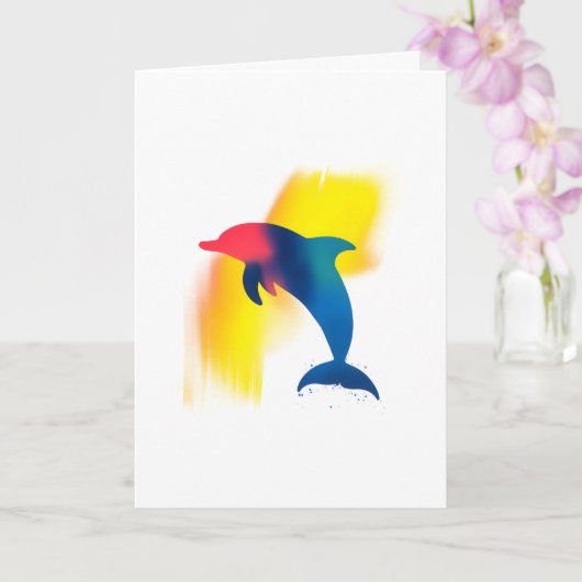 Kleurrijke Spray Paint Dolphin Silhouette Kaart (Orchidee)