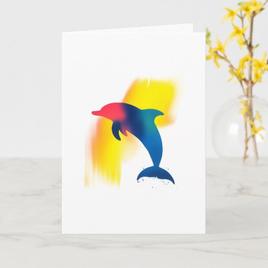 Kleurrijke Spray Paint Dolphin Silhouette Kaart (Gele Bloem)