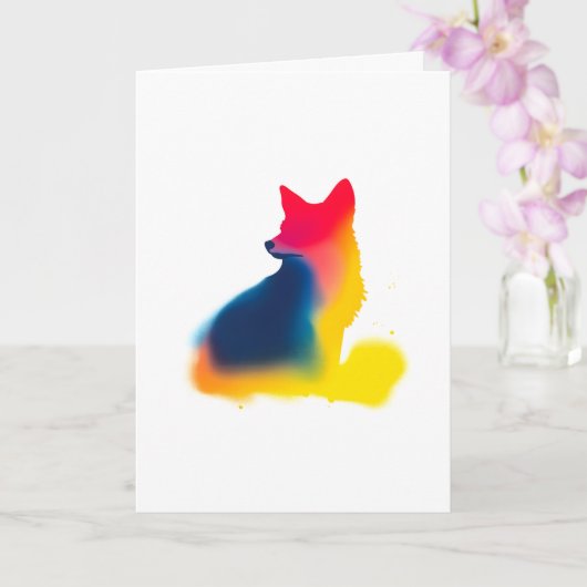 Kleurrijke Spray Paint Fox Silhouette Kaart (Orchidee)