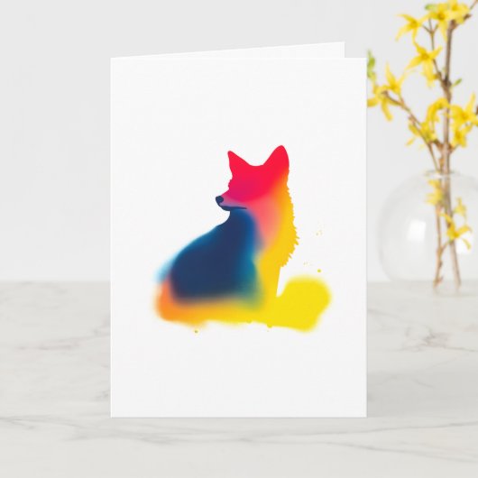 Kleurrijke Spray Paint Fox Silhouette Kaart (Gele Bloem)