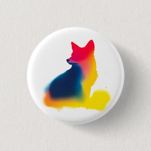 Kleurrijke Spray Paint Fox Silhouette Ronde Button (Voorkant)