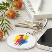 Kleurrijke Spray Paint Giraffe Silhouet Ronde Sleutelhanger (Voorkant Rechts)