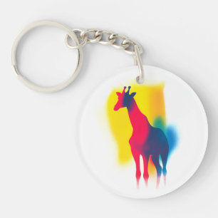 Kleurrijke Spray Paint Giraffe Silhouet Ronde Sleutelhanger