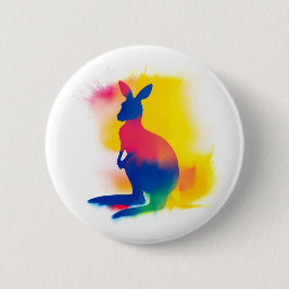 Kleurrijke Spray Paint Kangaroo ronde Button