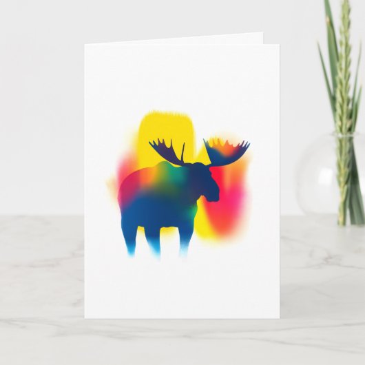 Kleurrijke Spray Paint Moose Silhouette Kaart (Voorkant)