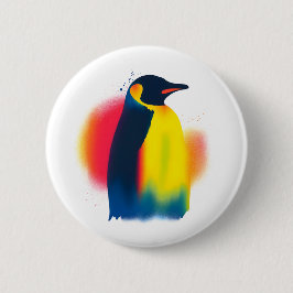 Kleurrijke Spray Paint Penguin Ronde Button