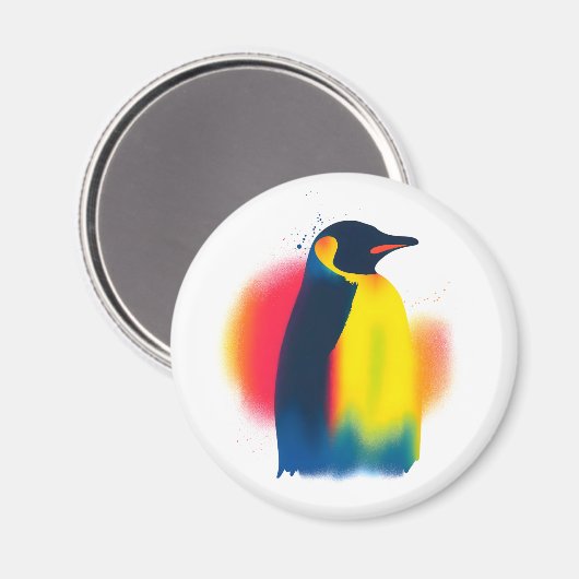 Kleurrijke Spray Paint Penguin Silhouette Rond Magneet (Voorkant / Achterkant)