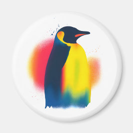 Kleurrijke Spray Paint Penguin Silhouette Rond Magneet