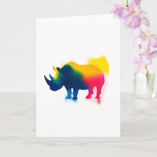 Kleurrijke Spray Paint Rhinoceros Silhouette Kaart (Orchidee)