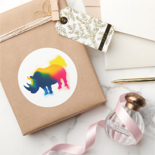 Kleurrijke Spray Paint Rhinoceros Silhouette Stick Ronde Sticker