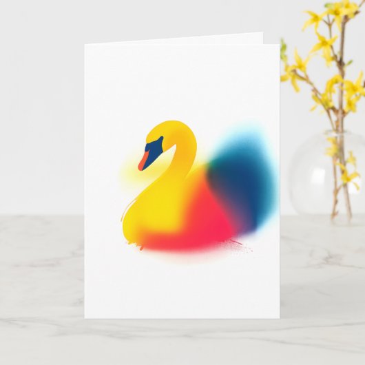 Kleurrijke Spray Paint Swan Silhouette Kaart (Gele Bloem)