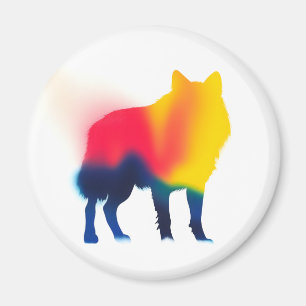 Kleurrijke Spray Paint Wolf Silhouette Ronde Magneet