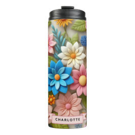 Kleurrijke Spring 3D Felt Floral Art Custom Name Thermosbeker