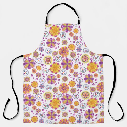 Kleurrijke Spring Floral All-Over Print Schort (Voorkant)