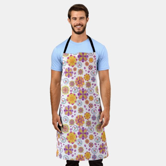 Kleurrijke Spring Floral All-Over Print Schort (Gedragen)