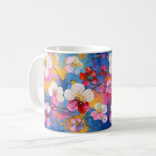 Kleurrijke Spring Flower Print Keramische Mok (Voorkant links)