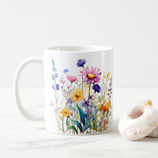 Kleurrijke Spring Flower Waterverf Pattern Koffiemok (Met donut)