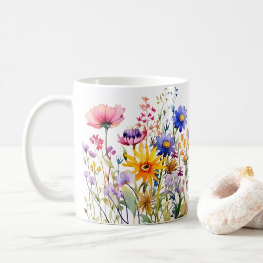 Kleurrijke Spring Flower Waterverf Pattern Koffiemok (Met donut)