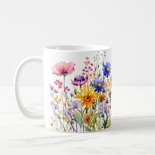 Kleurrijke Spring Flower Waterverf Pattern Koffiemok (Links)