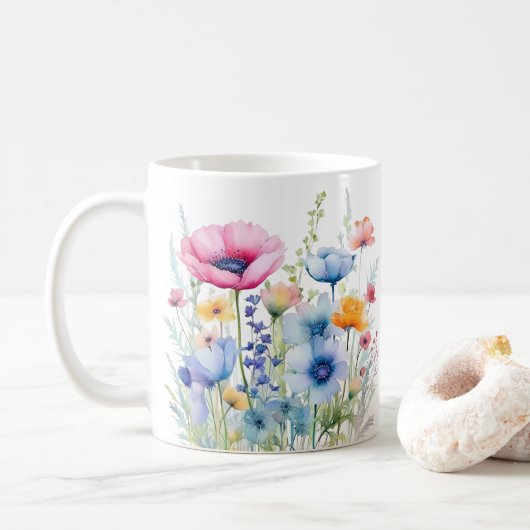 Kleurrijke Spring Flower Waterverf Pattern Koffiemok (Met donut)