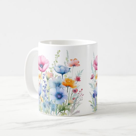 Kleurrijke Spring Flower Waterverf Pattern Koffiemok (Voorkant links)