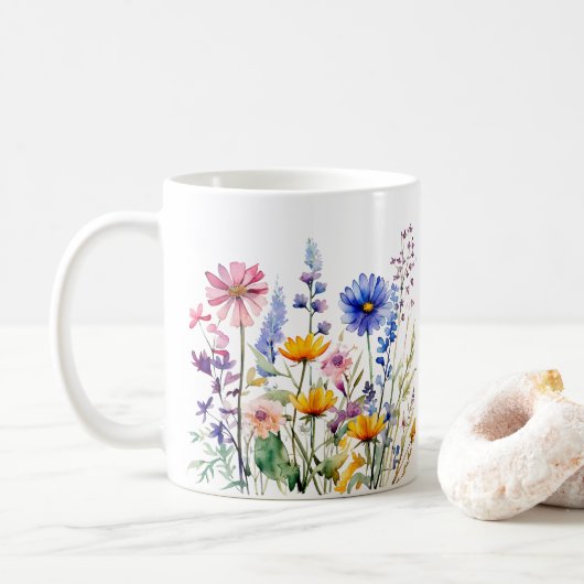 Kleurrijke Spring Flower Waterverf Pattern Koffiemok (Met donut)