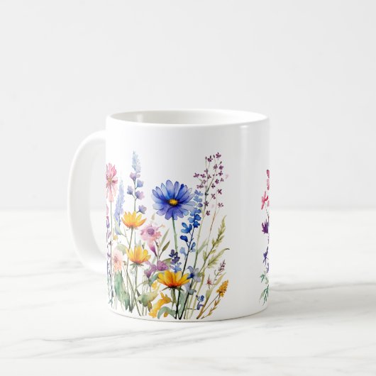 Kleurrijke Spring Flower Waterverf Pattern Koffiemok (Voorkant links)