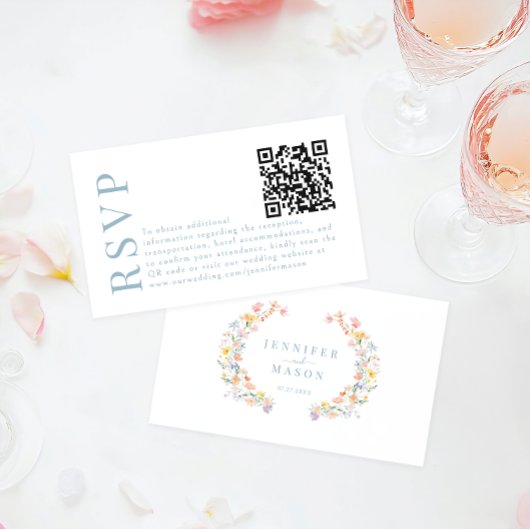 Kleurrijke Spring Flower Wedding RSVP QR code kaar Informatiekaartje