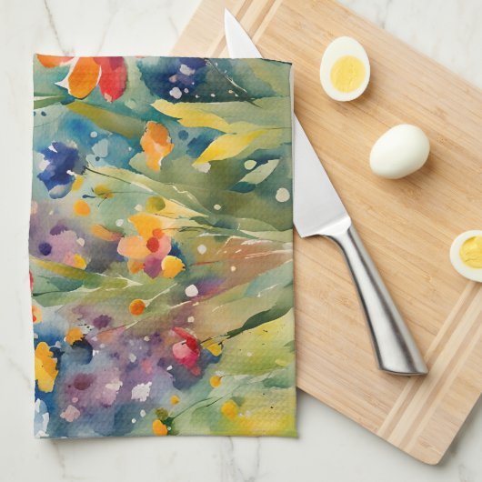 Kleurrijke Spring Flowers Waterverf keukenhanddoek (Quarter Fold)