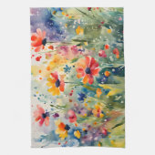 Kleurrijke Spring Flowers Waterverf keukenhanddoek (Verticaal)