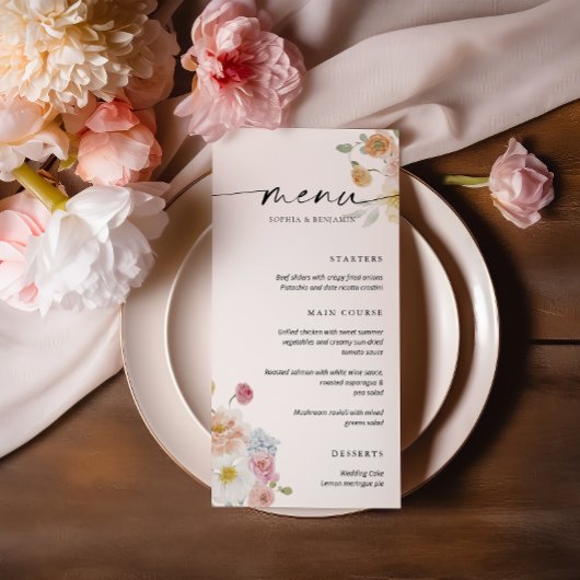 Kleurrijke Spring Flowers Wedding Flat Menu
