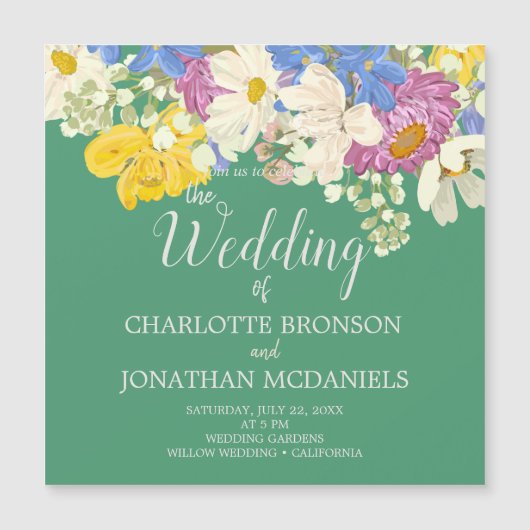 Kleurrijke Spring Flowers Wedding Invitation Kaart Magnetische Uitnodiging (Voorkant)