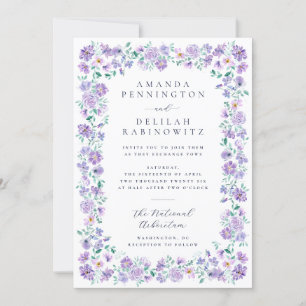 Kleurrijke Spring Paarse Lavendel Bloemen bruiloft Kaart