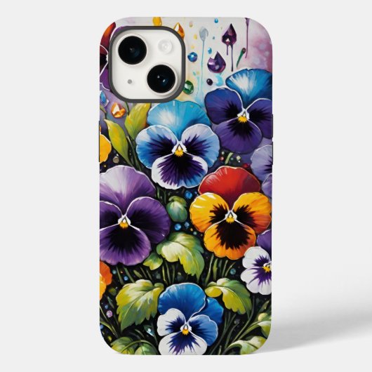 Kleurrijke Spring Pansies en Pareltjes Case-Mate iPhone Case (Achterkant)