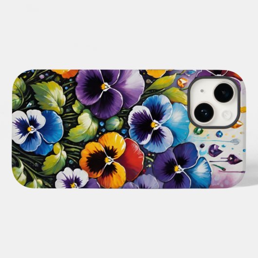 Kleurrijke Spring Pansies en Pareltjes Case-Mate iPhone Case (Achterkant (horizontaal))