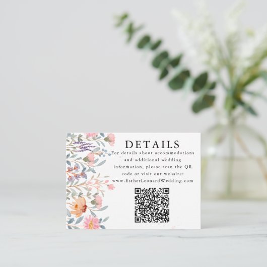 Kleurrijke Spring Photo Wildflower QR Code Details Informatiekaartje (Staand voorkant)