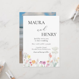Kleurrijke Spring Wildflower Casual foto bruiloft Kaart