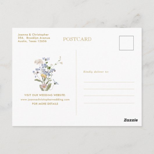 Kleurrijke Spring Wildflower Gold Save the Date Briefkaart (Achterkant)