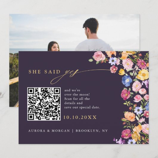 Kleurrijke Spring Wildflower Meadow Foto QR-code Save The Date (Voorkant / Achterkant)