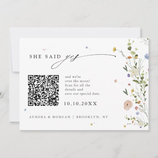 Kleurrijke Spring Wildflower Meadow Foto QR-code Save The Date (Voorkant)