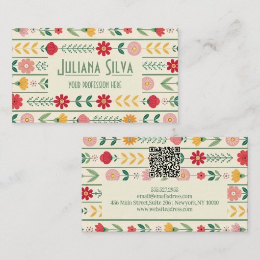 Kleurrijke Spring Wildflower Meadow Garden met QR Visitekaartje (Voorkant / Achterkant)