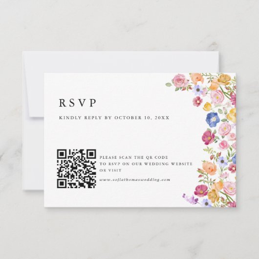 Kleurrijke Spring Wildflower Meadow Garden QR-code RSVP Kaartje (Voorkant)
