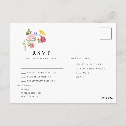 Kleurrijke Spring Wildflower Meadow Garden RSVP Briefkaart (Achterkant)