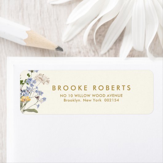 Kleurrijke Spring Wildflower Meadow Gold Adres Etiket (Insitu)