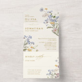 Kleurrijke Spring Wildflower Meadow Gold Wedding All In One Uitnodiging (Binnen)