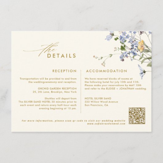 Kleurrijke Spring Wildflower Meadow Gold Wedding Informatiekaartje (Voorkant)