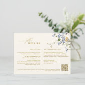 Kleurrijke Spring Wildflower Meadow Gold Wedding Informatiekaartje (Staand voorkant)
