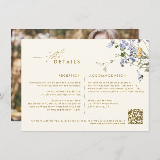 Kleurrijke Spring Wildflower Meadow Gold Wedding Informatiekaartje (Voorkant / Achterkant)